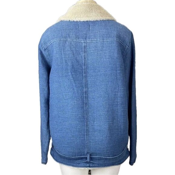 Cloth & Stone L Blue Denim Faux Shearling Cotton Pockets Zip Long Sleeve Jacket - Picture 4 of 6